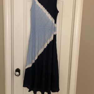Elegant Blue Tie-Dye Midi Dress Large
